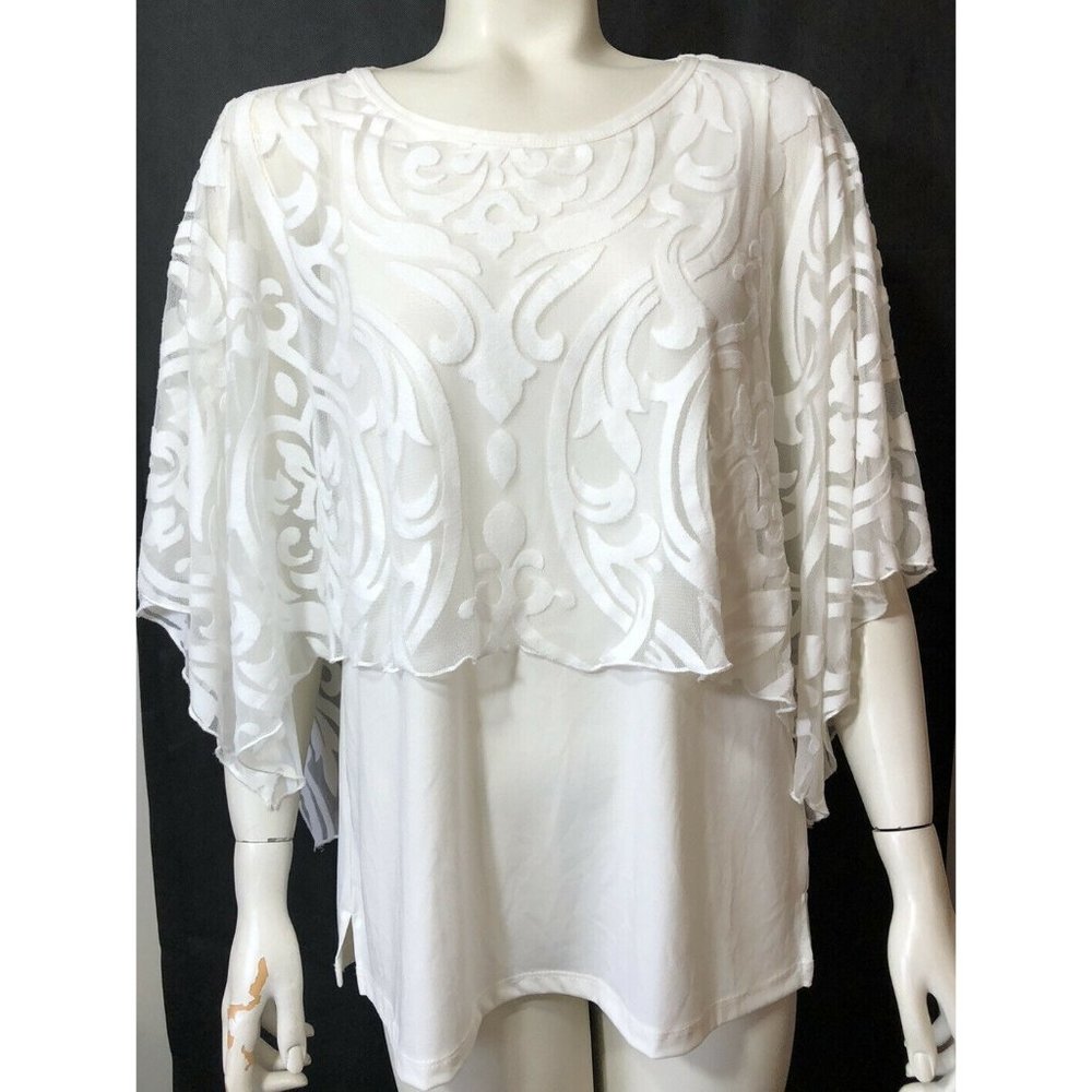 Cover Charge Off White Flocked Lace Overlay Top